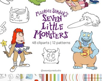 Seven little Monsters Clipart Bundle | 7 little monsters vintage cartoon PNG | 300DPI | Commercial Use