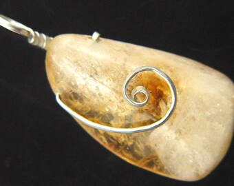 Sterling Silver Wire Wrapped Natural Citrine Pendant Gemstone w/ chain 6577P