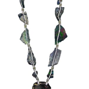 Antique Iridescent 1st Century Roman Glass Bead Pendant Necklace 6856K