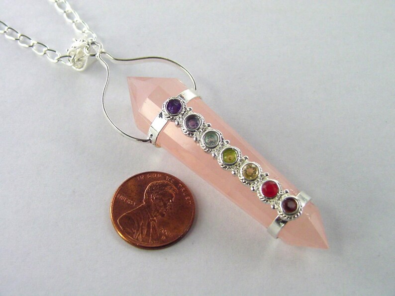 Golden Quartz Crystal Point Shape Pendant 7 Faceted Accent Chakra Gems 24 Sp Chain