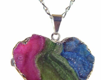 Druzy Crystal Tricolor Heart Pendant Necklace 5391K