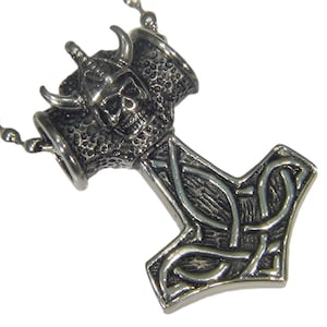 Thors Hammer Skull Mjollnir Stainless Steel Pendant with 24&quot;  4 mm stainless steel  ball chain Necklace  5150E