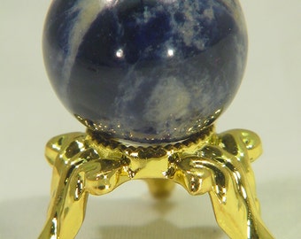 20 mm blue sodalite stone mini sphere orb lapidary with stand 2610E