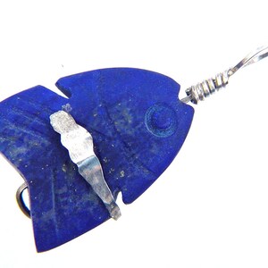 WholeSale 10pcs Sterling Silver Hammered Wire Wrapped Afghanistan Lapis Lazuli Sculpted Fish Pendant with SP Chain Necklace 3634P
