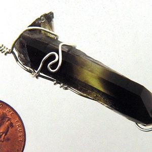 Sterling Silver Hand Wire Wrapped Natural Black Aura Quartz Pendant with SP Chain 8830P