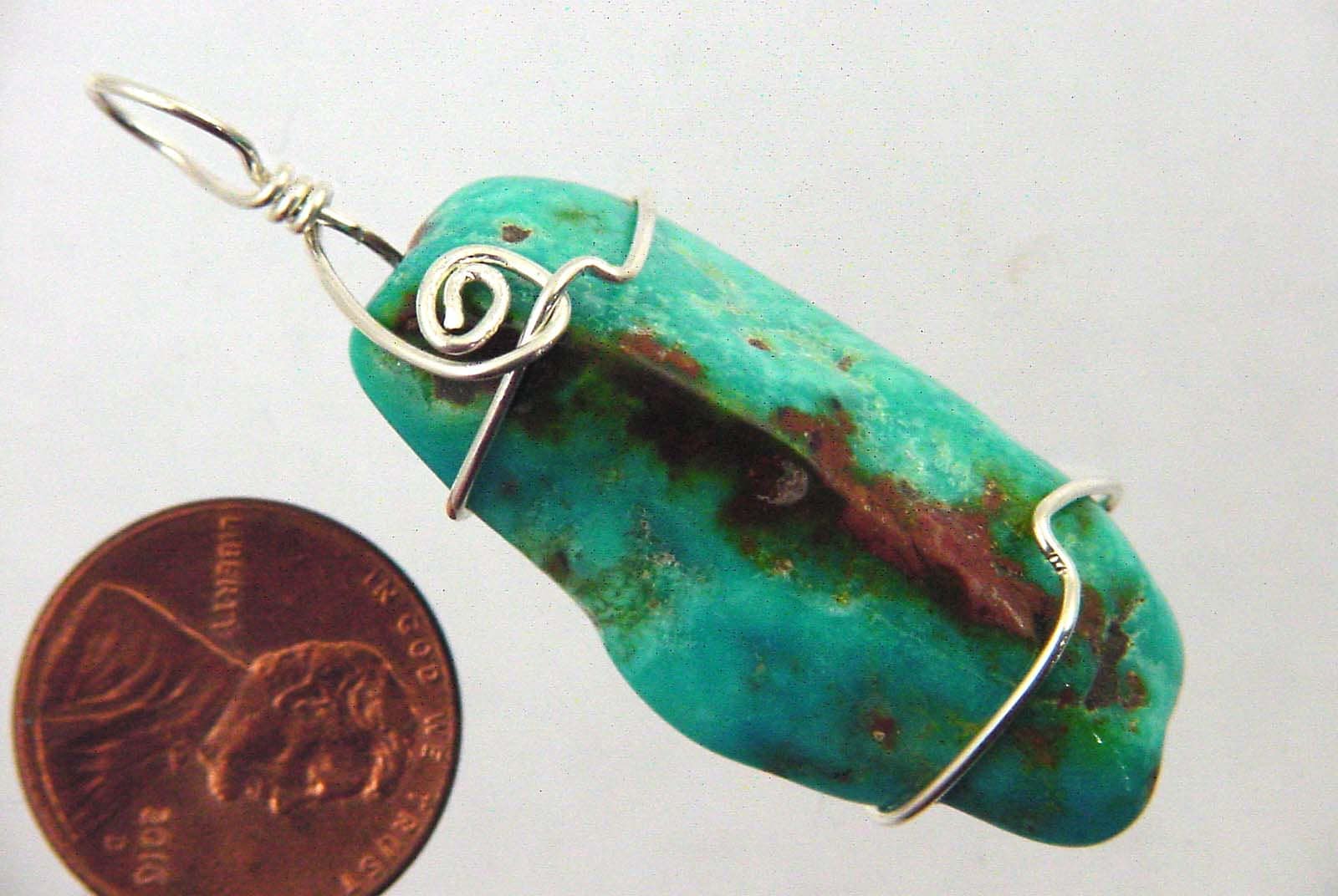 スターリングシルバーワイヤーラップターコイズペンダントネックレス