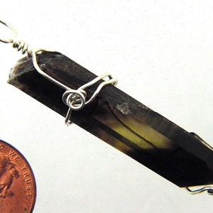 Sterling Silver Hand Wire Wrapped Natural Black Aura Quartz Pendant with SP Chain 8824P