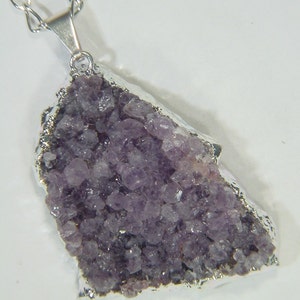 Silver Electroformed Bezel Natural Amethyst Cluster Specimen Pendant 1429D