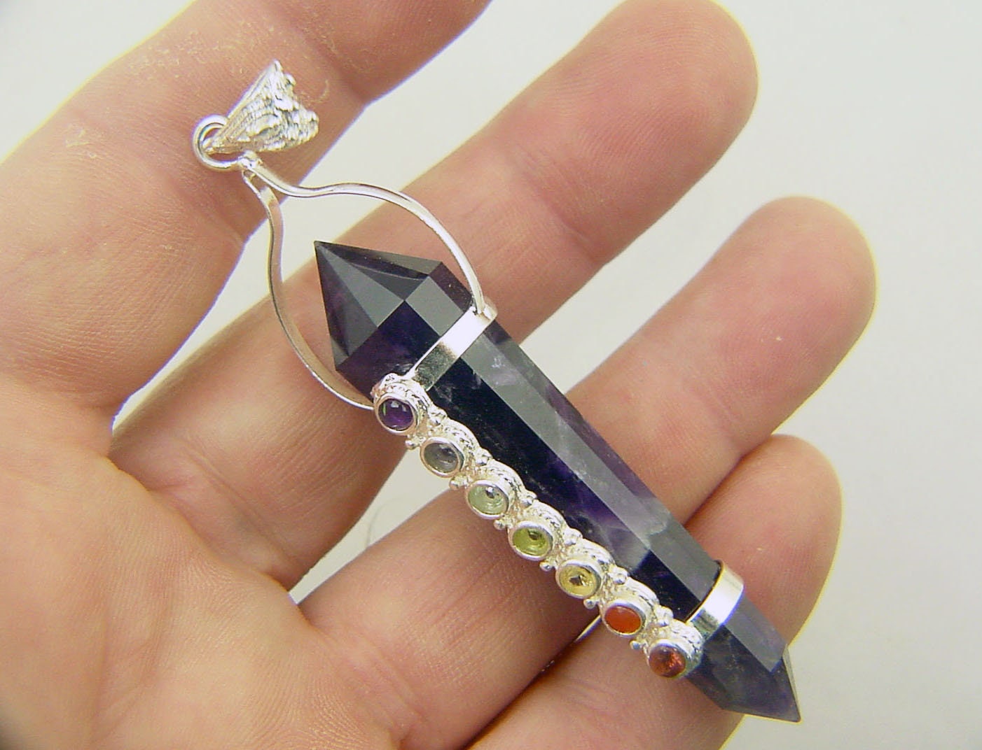 Amethist Dubbeleinder Hanger Doorboord - Edelsteen Ketting Sieraad
