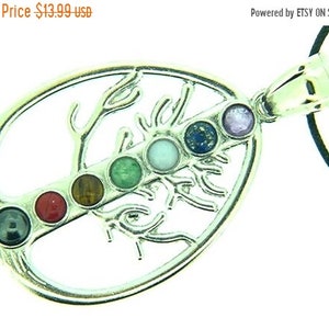 Pewter Tree of Life Amulet with Chakra Gemstone Accents Pendant Necklace Jewelry Hindu 0828C