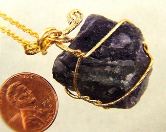 Two Pendants Rough Rose Quartz and Amethyst With Chain 7921P