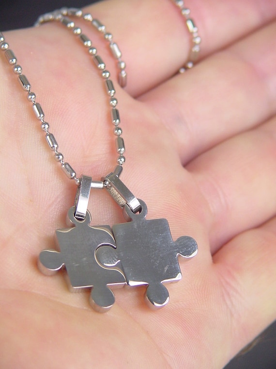 Collier Pendentif Pierre Naturelle Hexagonale Puzzle Cœur Acier Inoxydable - Bijou Amitié Quartz
