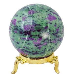 Gorgeous Ruby in Zoisite 65mm sphere with stand  1265R abe