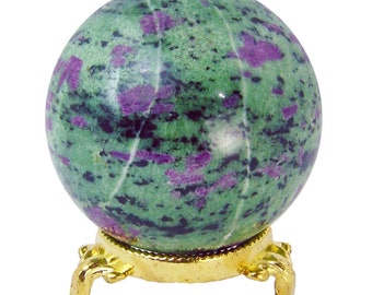 Gorgeous Ruby in Zoisite 65mm sphere with stand  1265R abe