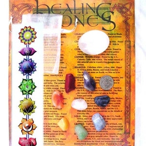 Chakra + Quartz natural stone healing kit + chart & selenite palm stone 3700P