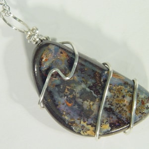 Sterling Silver Wire Wrapped Natural Australian Boulder Opal Free Form Polished Pendant 2582D