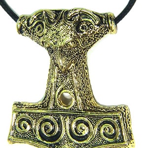 Thor&#39;s Hammer Necklace &quot;Gold&quot; Pewter  Pendant Viking Norse Mjollnir 4986B