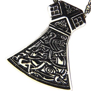 Thor&#39;s Hammer Axe Necklace Pendant Viking Norse Mjollnir with chain 7125P