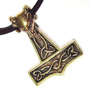 Genuine Bronze Thors Hammer Rams Head Pendant Necklace Odin Viking Norse Mjollnir 1405B