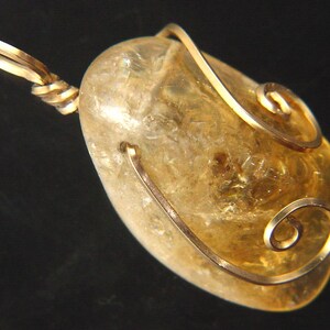 14kt Gold Filled Wire Wrapped Unpolished Natural Citrine Pendant Gemstone w/ GP chain 6613P