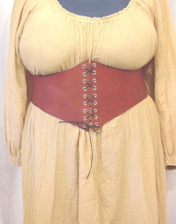 Brown Leather 42" Waist Cincher Corset for Rennisciance and SCA Re Enactment 1238A_42_abe