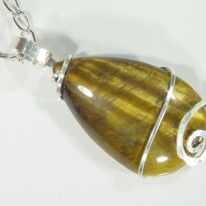 Hammered  Sterling Silver Wire Wrapped  Tiger Eye pendant  With Free SP Chain 4824D