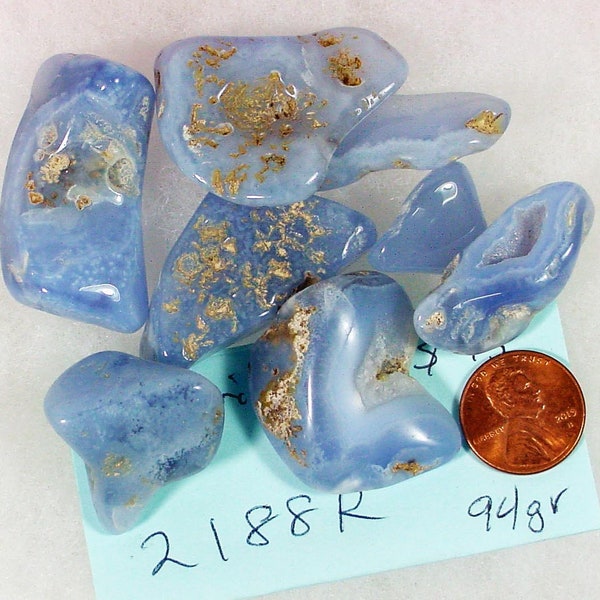 Wholesale 94 grams Natural Polished Blue Malawi Chalcedony wire wrapping jewelry    2188R