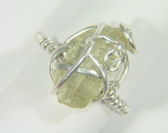 Sterling Silver Wire Wrapped Raw Natural Green Apatite Ring (Size 7) 4321D abe