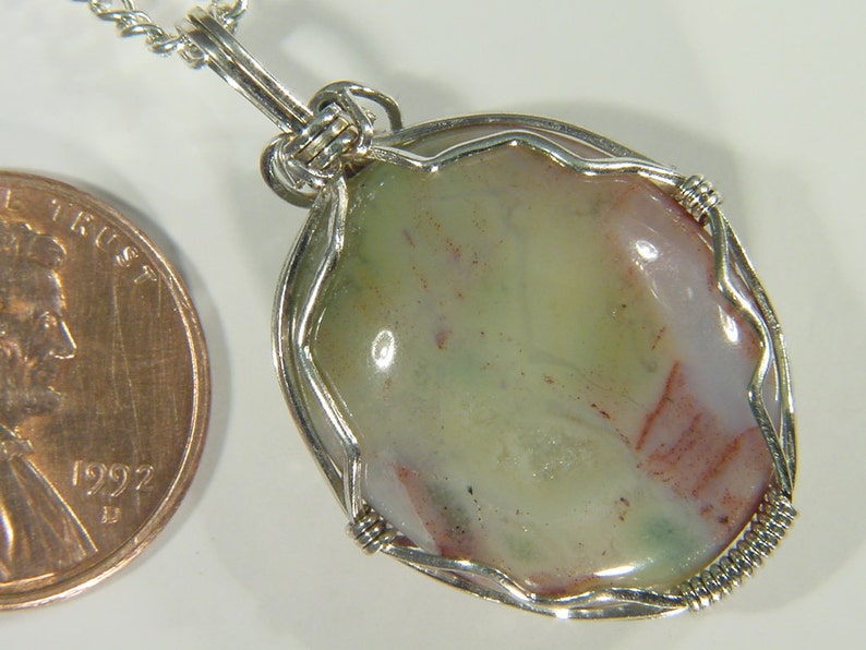 Ocean Jasper Sterling Silver wire wrapped pendant necklace jewelry FREE SP chain 3473D image 2