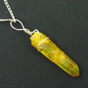 Sterling Silver Wire Wrapped Ruby Aura Quartz Crystal Pendant With SP chain 9812P
