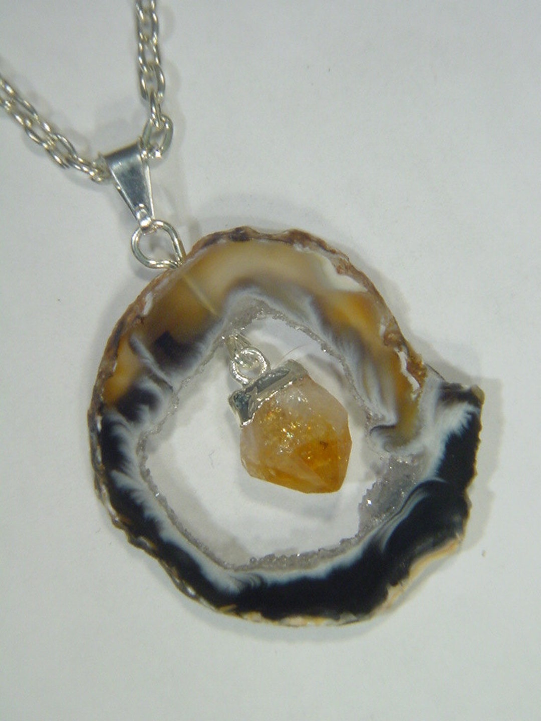 Pendentif Collier BUTW En Argent Electroform Avec Tranche D'Agate Occo - Neuf Avec étiquettes