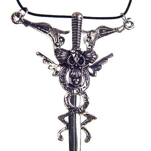 Pewter Celtic Norse Snake Caduceus (Rod of Asclepius) with Removable Sword Pewter Pendant Necklace 6668