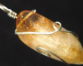 Sterling Silver Wire Wrapped Natural Citrine Pendant Gemstone w/ chain 6573P