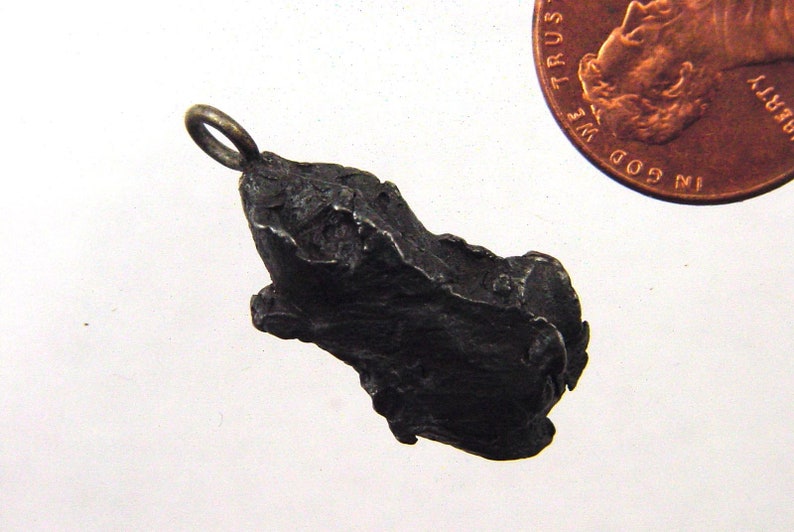 Russian Sikhote-Alin meteorite tektite necklace pendant lapidary with stainless steel chain 8610P