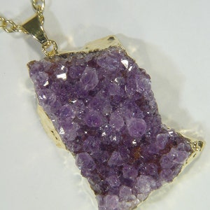 Gold Electroformed Bezel Natural Amethyst Cluster Specimen Pendant 1349D