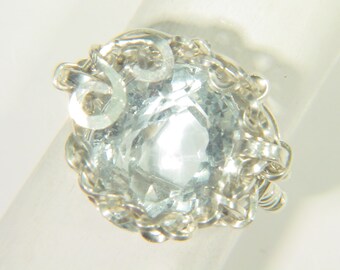 Sterling Silver Wire Wrapped Faceted Blue Topaz Ring (Size 5) 0026E tle