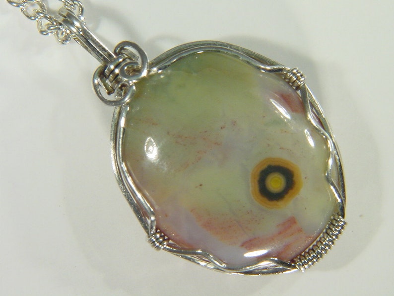 Ocean Jasper Sterling Silver wire wrapped pendant necklace jewelry FREE SP chain 3473D image 1