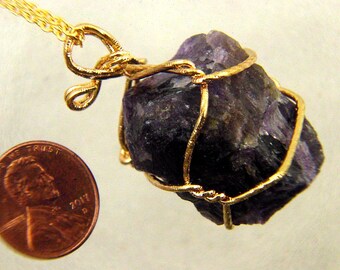 Two Pendants Rough Rose Quartz and Amethyst With Chain 7917P