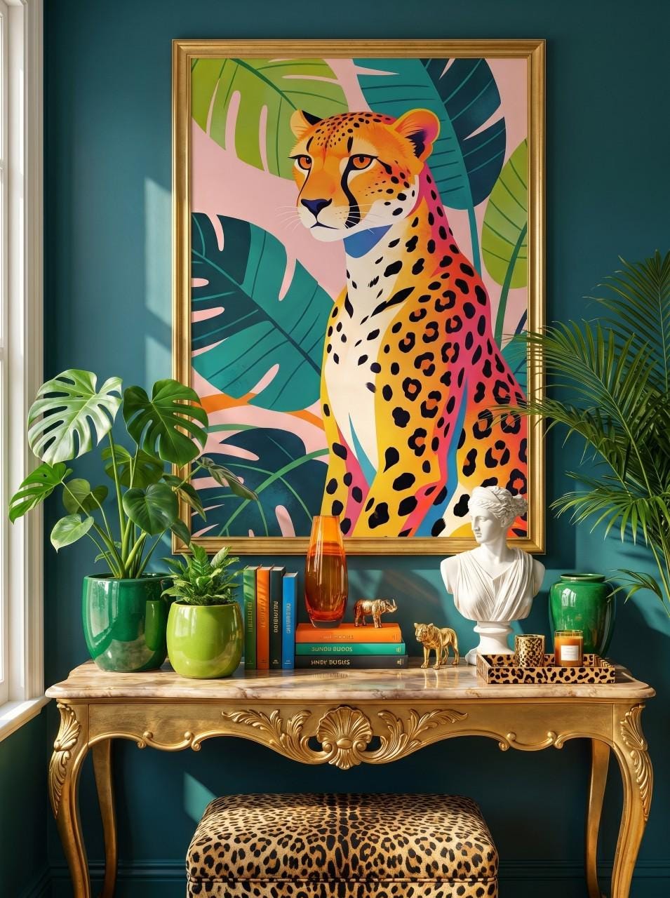 Colorful Leopard Print Tropical Wall Art Maximalist Animal Poster ...