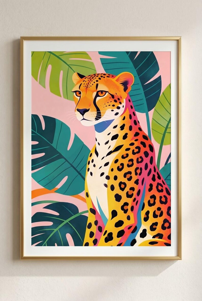 Colorful Leopard Print Tropical Wall Art Maximalist Animal Poster ...