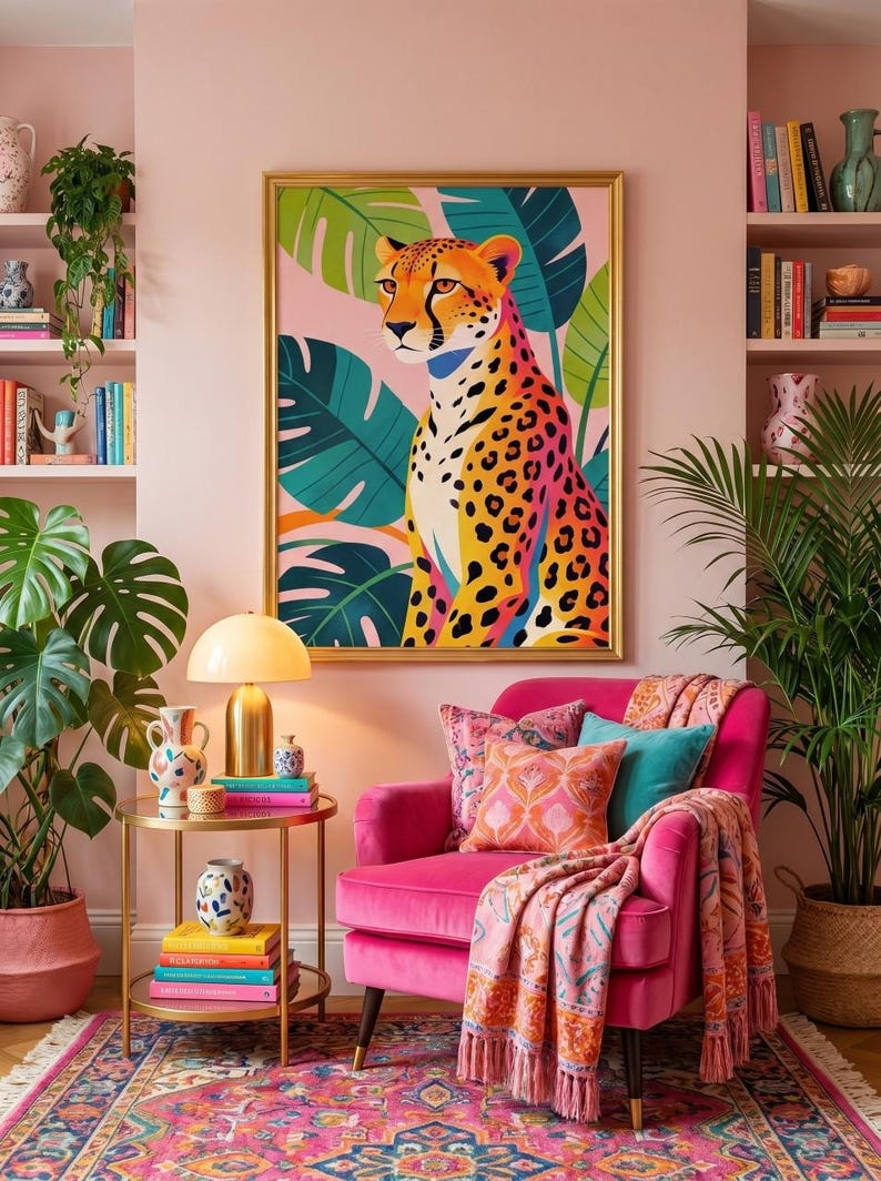 Colorful Leopard Print Tropical Wall Art Maximalist Animal Poster ...