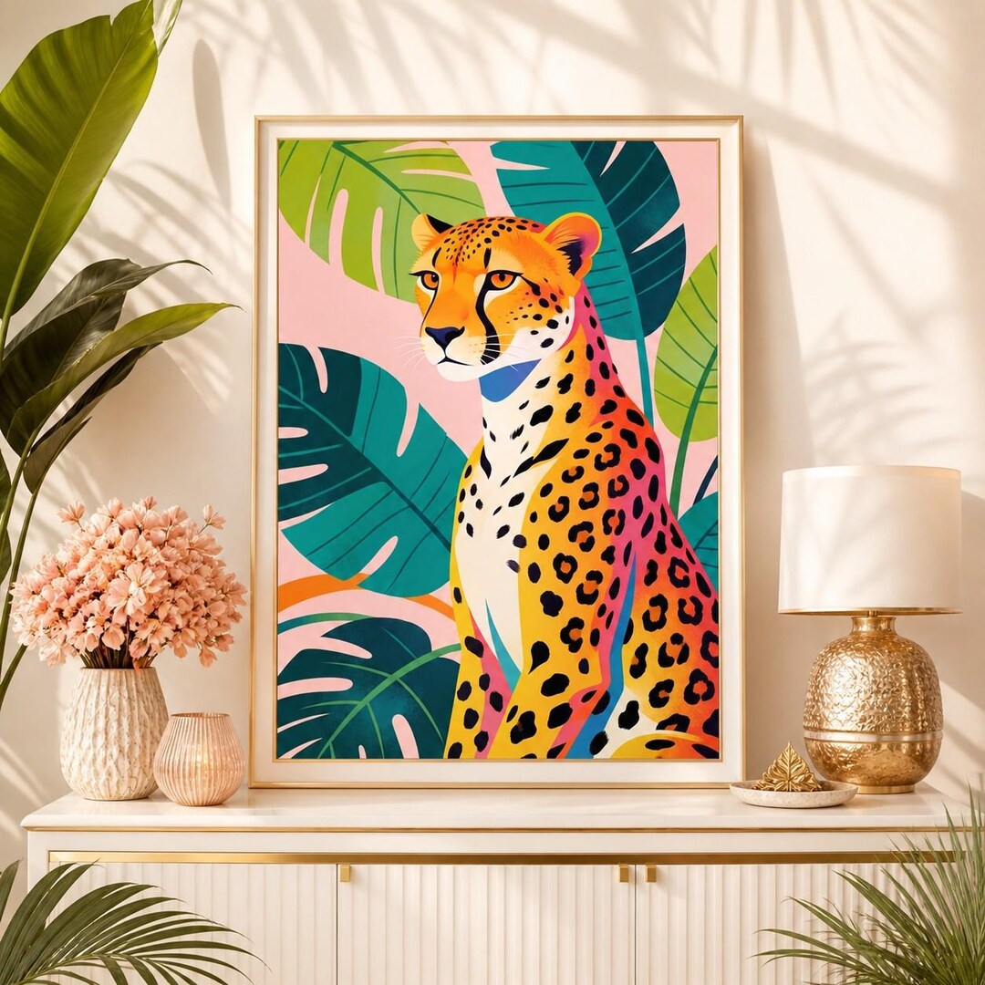 Colorful Leopard Print Tropical Wall Art Maximalist Animal Poster ...