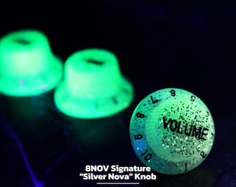 8NOV Signature SilverNova Guitar Knobs – Silver-Shimmer & Glow-in-the-Dark Electric Guitar Bass Parts