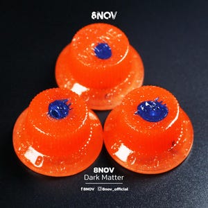8NOV Dark Matter Guitar Knobs: Fiery Orange UV Glow, Blue Core (3-Pack)