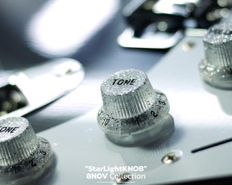 8NOV StarLight Custom Guitar Knobs- Cosmic Silver Shimmer Resin Volume & Tone
