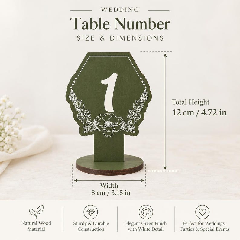 Table Party Events Table Numbers Wooden Table Numbers,sage Green Floral Wedding Table Number Signs With ...