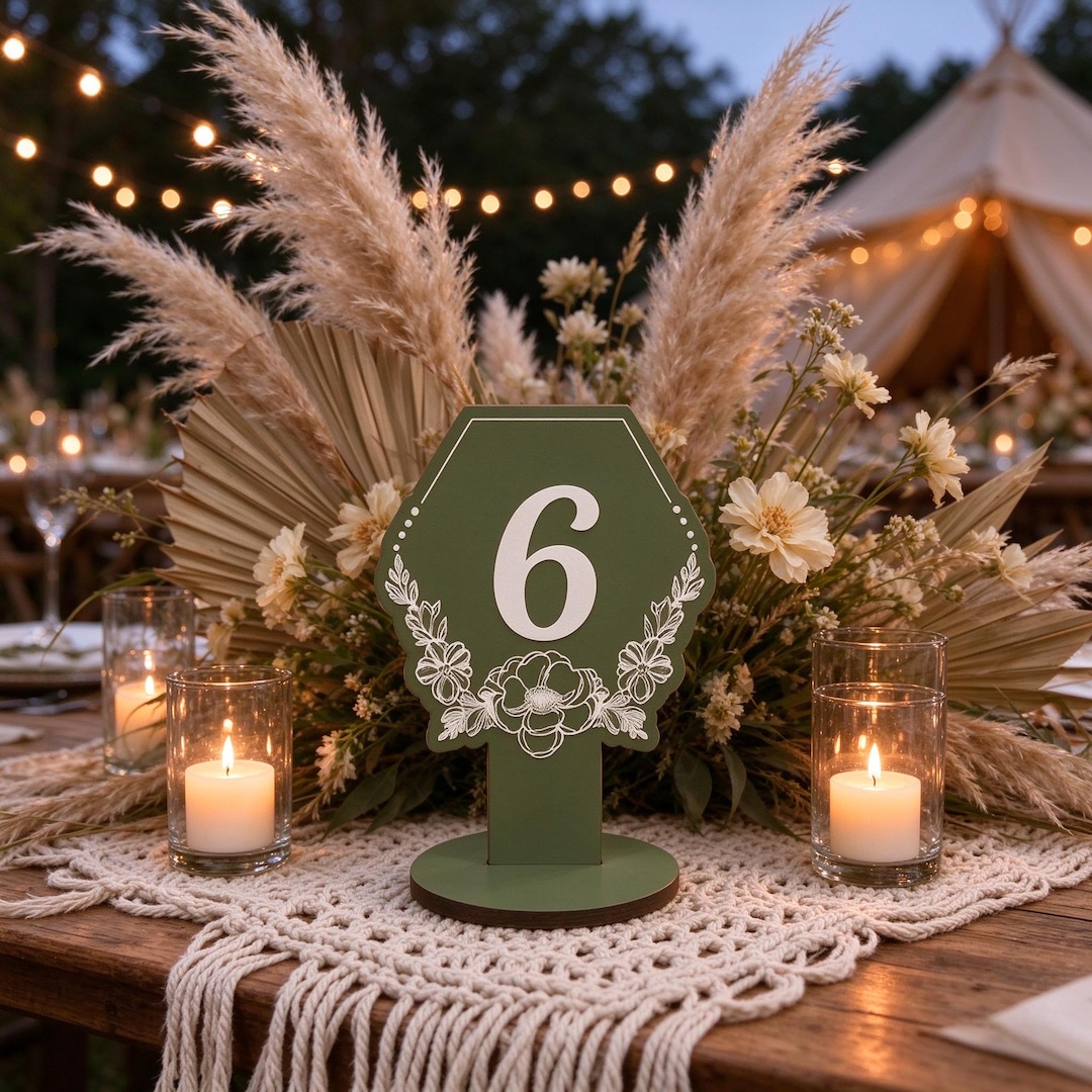 Table Party Events Table Numbers Wooden Table Numbers,sage Green Floral Wedding Table Number Signs With ...
