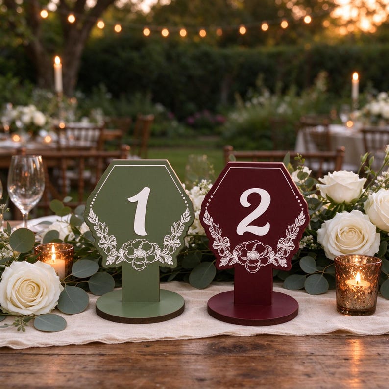 Table Party Events Table Numbers Wooden Table Numbers,sage Green Floral Wedding Table Number Signs With ...