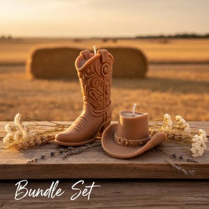 Set sojawaskaarsen in cowboylaars- en hoedstijl – landelijke woondecoratie