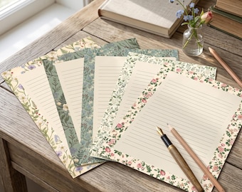 Cottagecore Floral Writing Paper Set, Printable Botanical Patterns, Vintage English Cottage Garden Stationery Paper